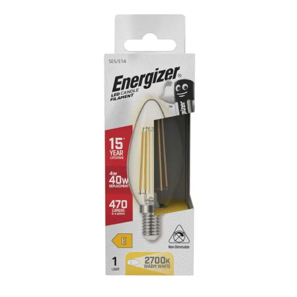 Energizer LED Filament Candle E14 (SES) 470lm 4W 2,700K (Warm White)