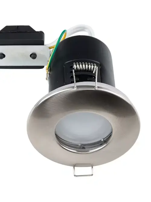Domed Bezel IP65 Satin Chrome GU10 Fire Rated Bathroom Downlight 