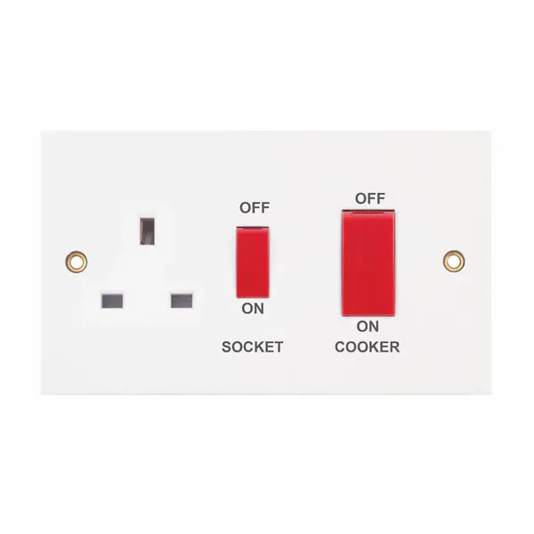 Selectric Square Edged 45 Amp Cooker Unit with 13 Amp Switched Socket – Red Rockers