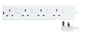 4 Gang Switched Extension Lead, 2m, White