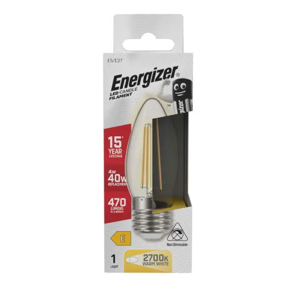 Energizer LED Filament Candle E27 (ES) 470lm 4W 2,700K (Warm White)