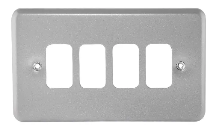 MK Grid Plus K3494ALM 4 Gang Metalclad Front Plate Grey. 1 x K3704 (4 Gang Mounting frame) required  