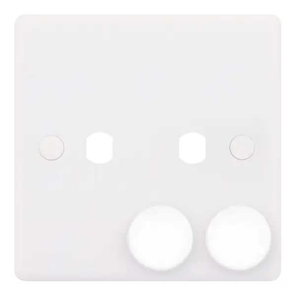 Selectric Smooth Edged White Moulded 2 Aperture Empty Dimmer Plate with Knobs 