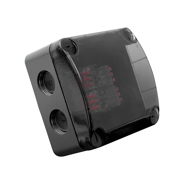 85mm x 85mm x 52mm IP65 Weatherproof Enclosure with semi-transparent lid &amp; furnished with 4 x 3 way lever connectors – Anthracite Grey  