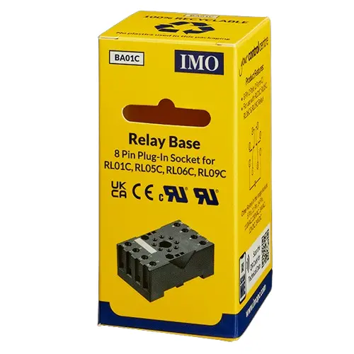 BA01C is an 8pin Din Rail Relay Base and is suitable with IMO's range of 8pin relays .