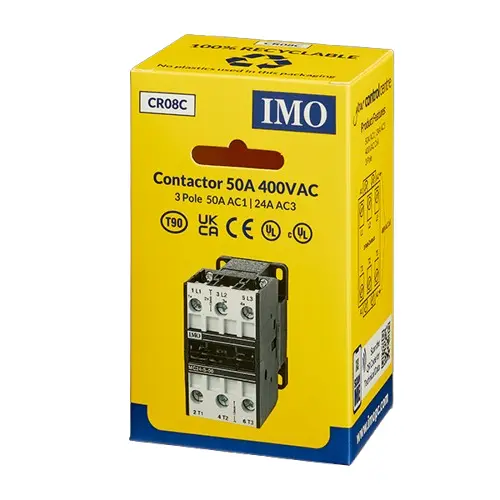 CR08C is a 50A 3 pole, 400VAC contactor.