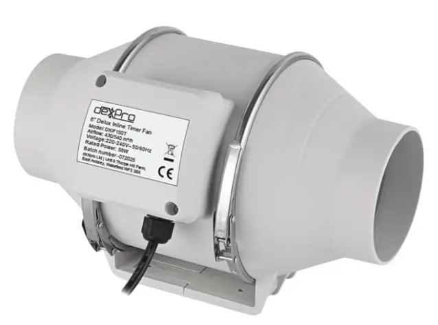 Dexpro DXIF100T 4 Inch Inline Duct Fan with Timer IPX4 White