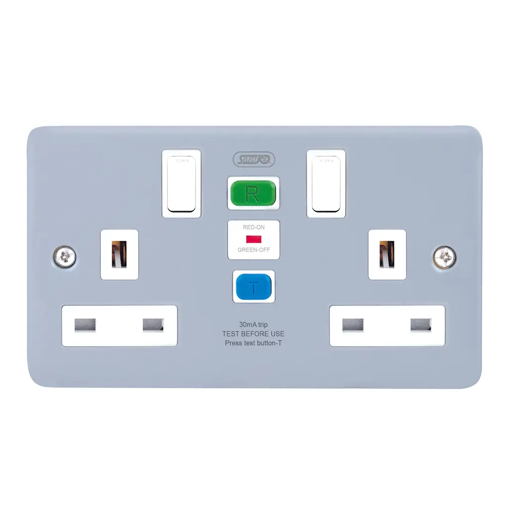 Selectric RCD Protected 2 Gang DP Switched Socket ﻿Metal Clad, (Passive/Latching) Type A