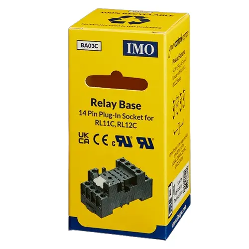 BA03C is a 14pin Din Rail Relay Base and is suitable with IMO's range of 14pin relays