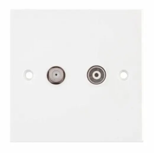 Selectric Square Edged White 1x F-Type Satellite 1x Coaxial/Aerial TV/FM  Isolated Socket