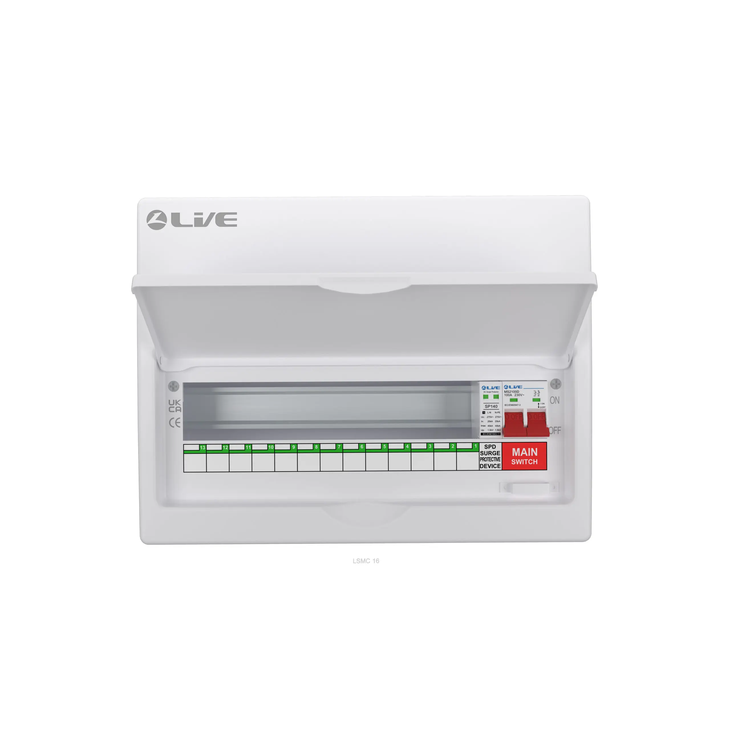 16 Module (13 Usable Way) Metal Cons Unit 100A M/S + 20/40KA DP Surge Device 