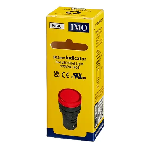 PL04C is a red 230v LED pilot light. It measures 22.5mm in diameter and is rated at IP65.