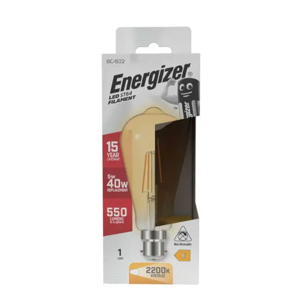 Energizer LED Filament Gold ST64 B22 (BC) 550lm 5W 2,200K (Warm White)