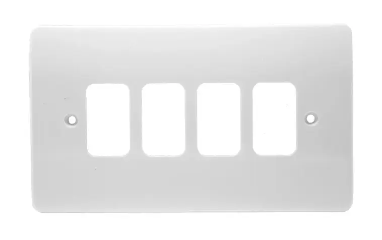 MK Grid Plus K3634WHI 4 Gang Front Plate in White.  1 x K3704 (4 Gang Mounting frame) required