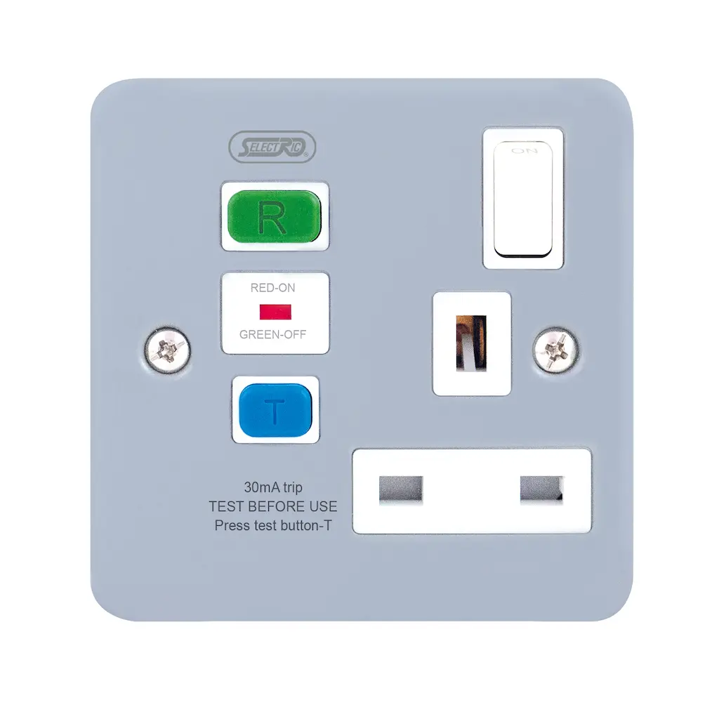 Selectric RCD Protected 1 Gang DP Switched Socket ﻿Metal Clad, (Passive/Latching) Type A