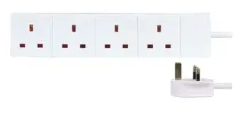 4 Gang Mains Extension Lead, 2m, White