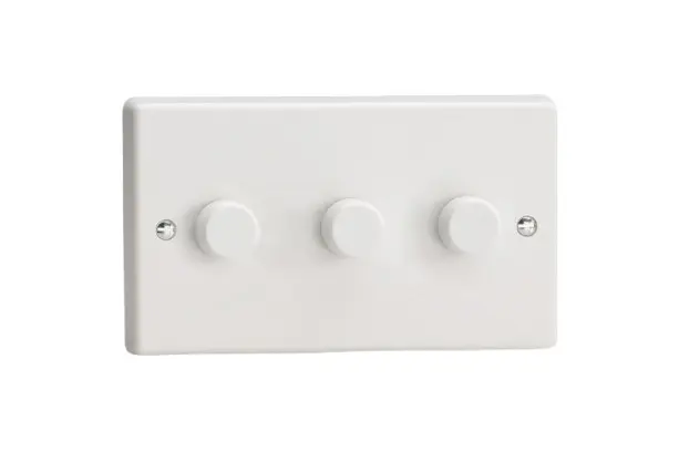 Varilight 3-Gang 2-Way Push On/Off Rotary LED Dimmer 3 x 0-120W (1-10 LEDs) White White Plastic with White Knob