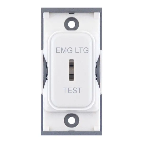 Selectric GRID360 Modular Plates &amp; Modules 20 Amp SP 2 Way Key Switch – Marked “EMG LTG TEST” White with White Insert