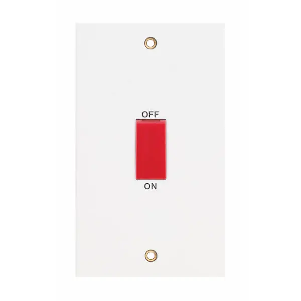 Selectric Square Edged 45 Amp DP Switch – 2 Gang Plate Red Rocker
