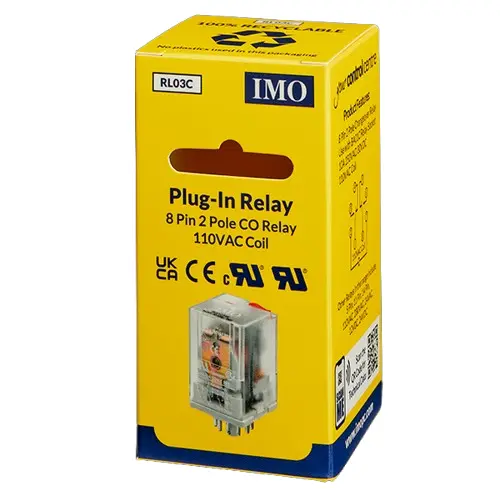 RL03C is a plug-in relay with two poles, a voltage of 110V and includes eight pins.