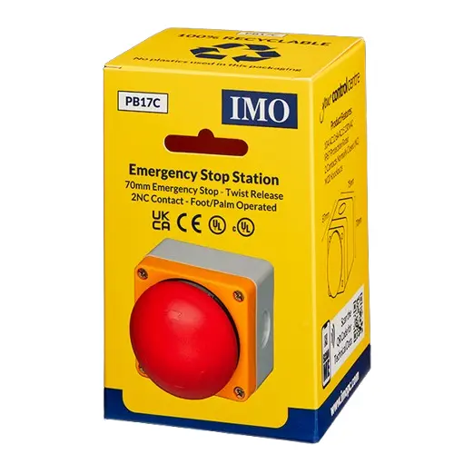 PB17C is an emergency pushbutton with a red colour finish and a metal bezel material and an IP65 protection.