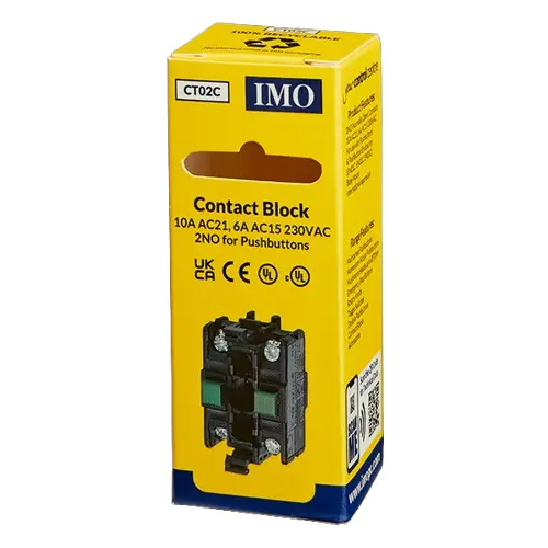 CT02C is a 2 N/O contact block suitable for pushbutton enclosures.