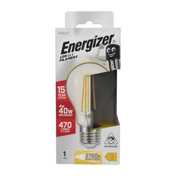 Energizer LED Filament GLS E27 (ES) 470lm 4W 2,700K (Warm White)