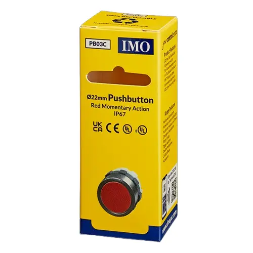 PB03C is a flush red pushbutton actuator. It is 22.5mm diameter.