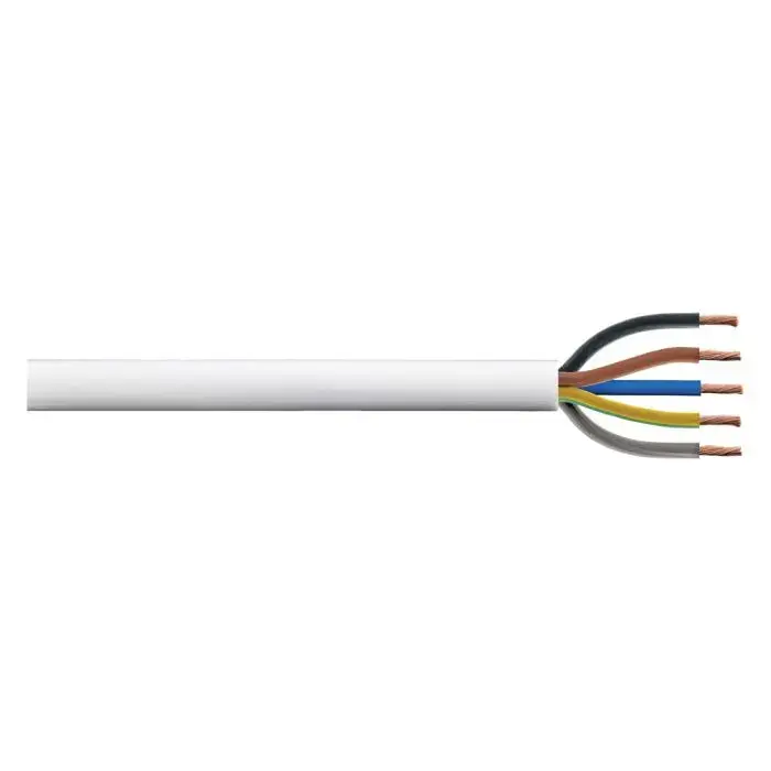 3095Y 0.75mm Flexible Power White HR-PVC (H05V2V2-F 5X0.75) (Cut Length Sold By The Metre) 