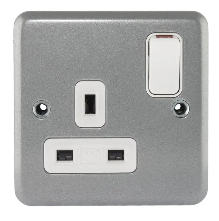 MK Metalclad Plus K2977ALM Switched Socket 1 Gang 13A Double Pole Surface Grey.