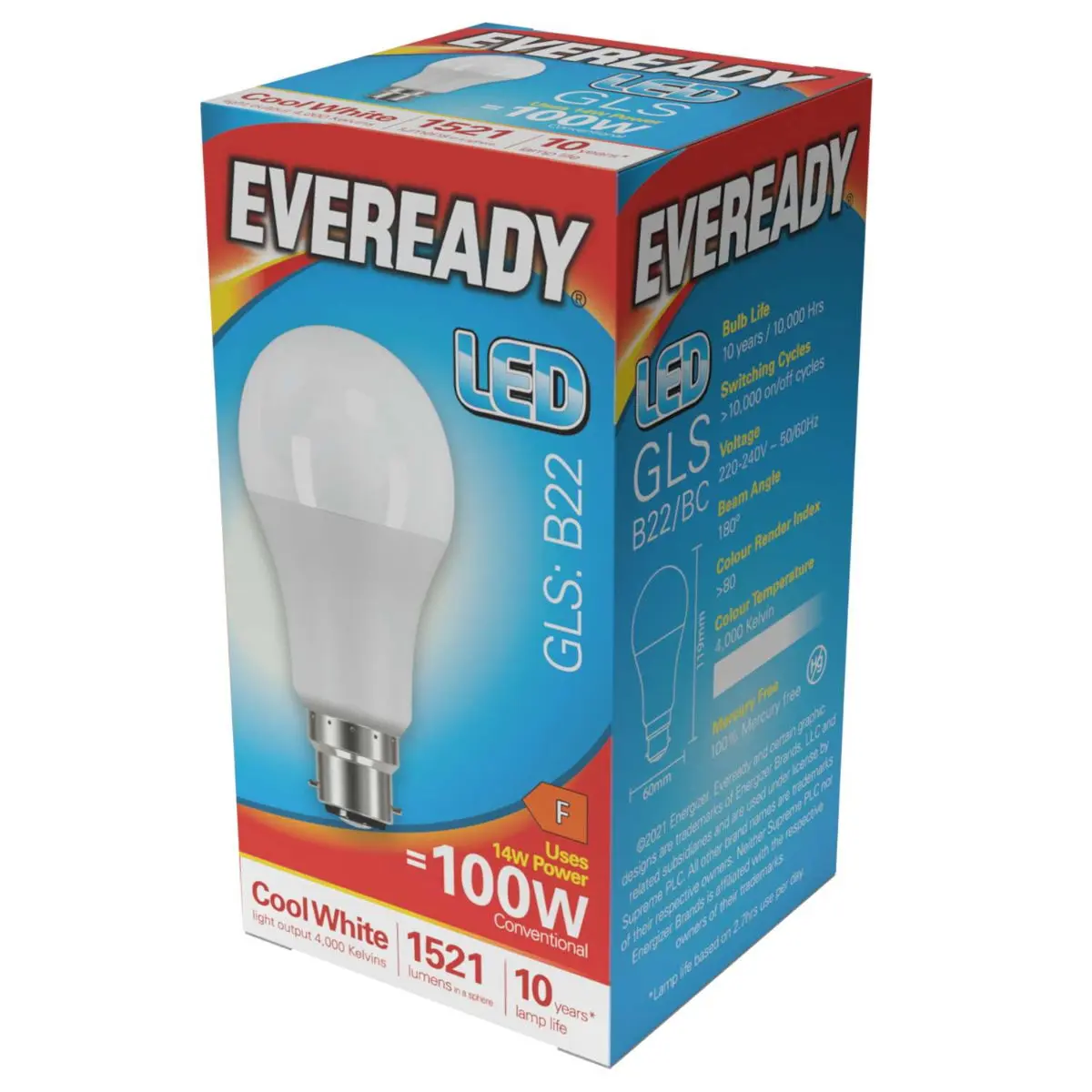 Eveready LED GLS B22 (BC) 1,521lm 14W 4,000K (Cool White)