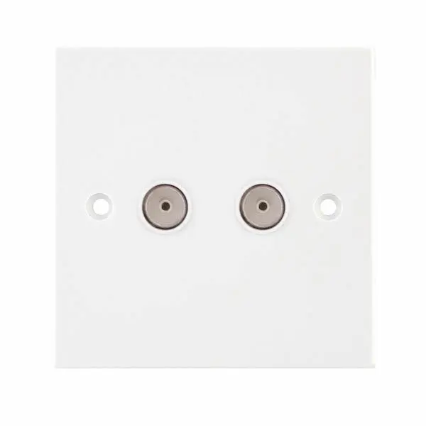 Selectric Square Edged White 2 Gang TV/FM ﻿Coaxial/Aerial Socket