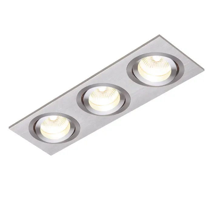 Saxby 52405 Tetra Brushed Silver IP20 3x50W 80x245mm GU10 Adjustable Dimmable Triple Downlight