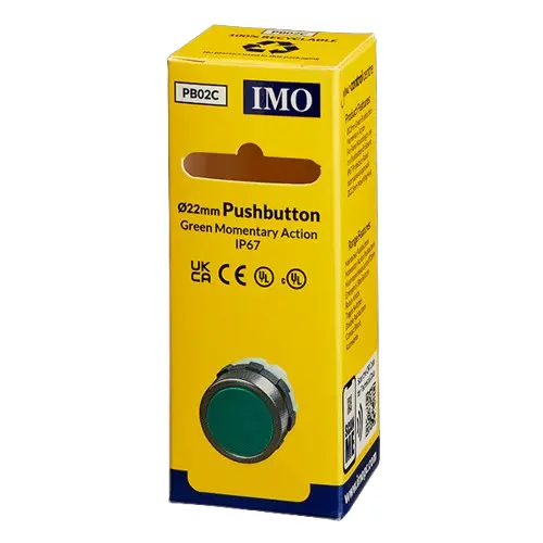 PB02C is a flush green pushbutton actuator. It is 22.5mm diameter.