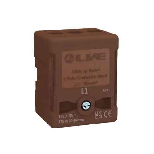 Brown Terminal Blocks 5P 100A, Terminal Capacity up to 35mm2