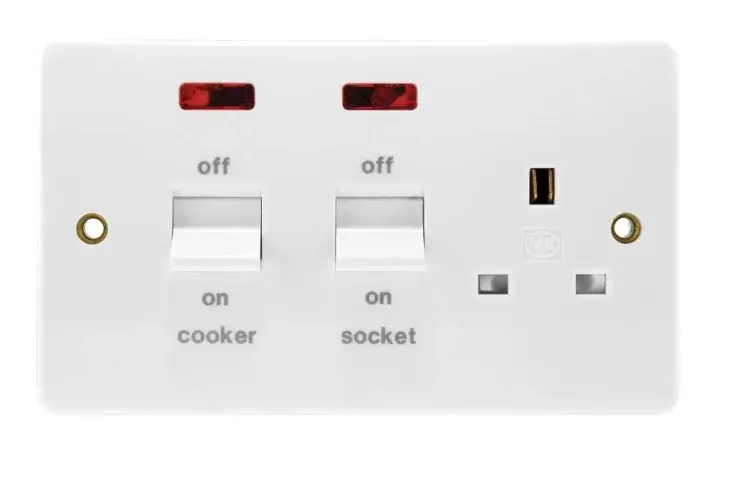MK Logic K5061WHI 45A double pole Cooker Switch and Socket Neon white. 