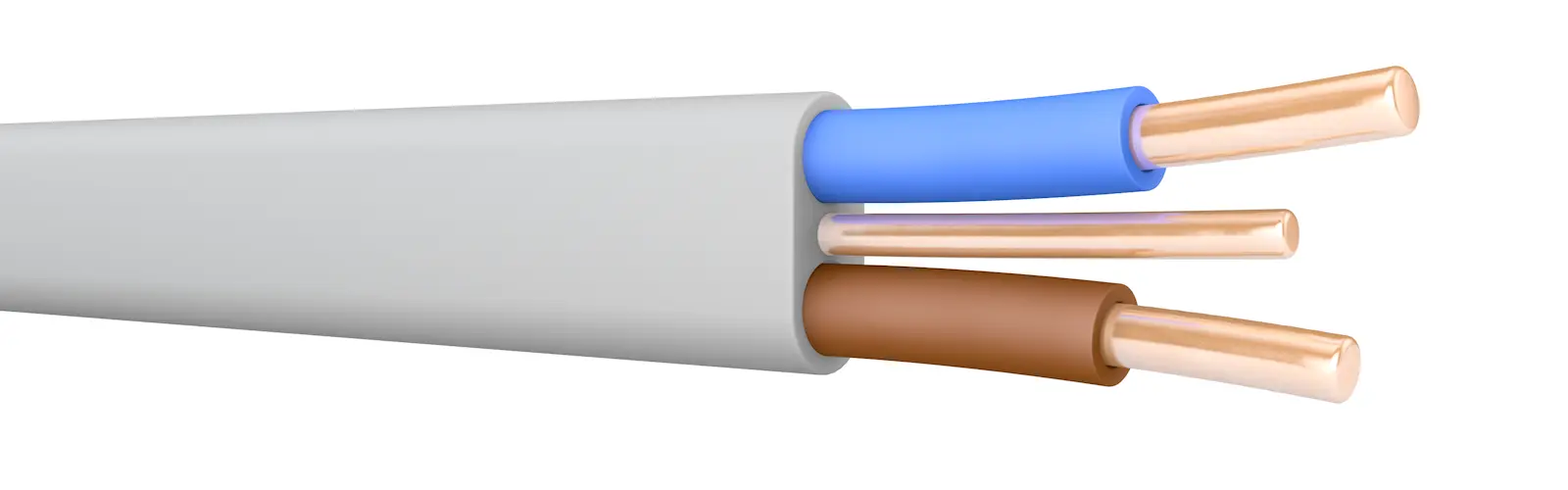 6242Y 2x16 Grey PVC Flat Wiring Cable with Bare CPC. BS 6004. 300/500 V (Cut Length Sold By The Metre)