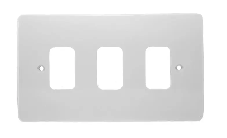 MK Grid Plus K3633WHI 3 Gang Front Plate White. 1 x K3703 (3 Gang Mounting frame) required