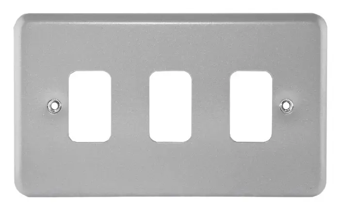 MK Grid Plus K3493ALM 3 Gang Metalclad Front Plate Grey. 1 x K3703 (3 Gang Mounting frame) require