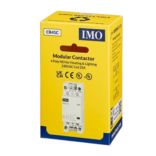 CR41C is a 25A 4 pole, 240VAC contactor with N/O contacts.