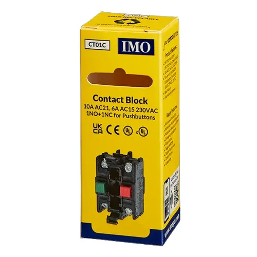 CT01C is a 1 N/O plus 1 N/C contact block suitable for pushbutton enclosures.