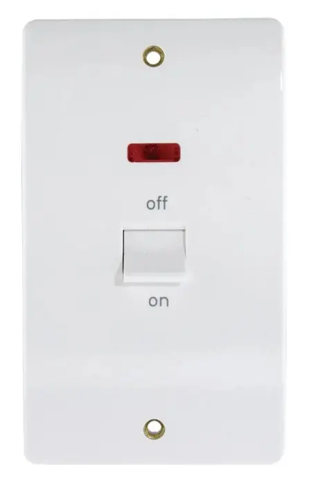 MK Logic K5215WHI 45A double pole Cooker Switch Neon 2 Gang White.