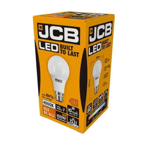 JCB LED GLS B22 (BC) 1,521lm 14W 4,000K (Cool White)