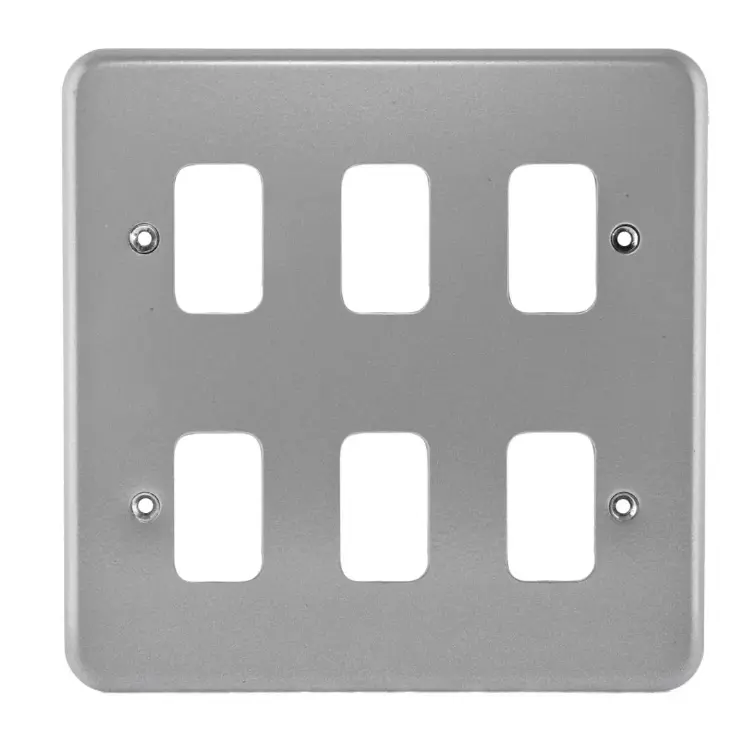 MK Grid Plus K3496ALM 6 Gang Metalclad Front Plate Grey. 2 x K3703 (3 Gang Mounting frame) required