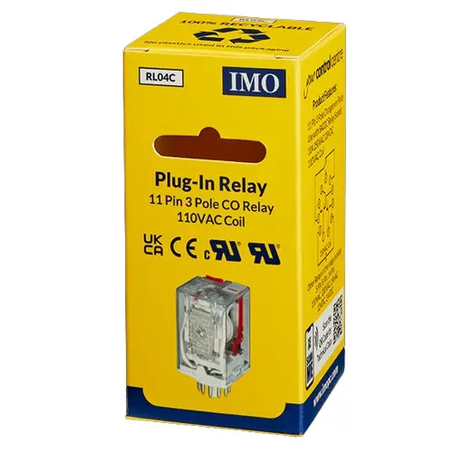 RL04C is a plug-in relay with three poles, a voltage of 230V and includes eleven pins
