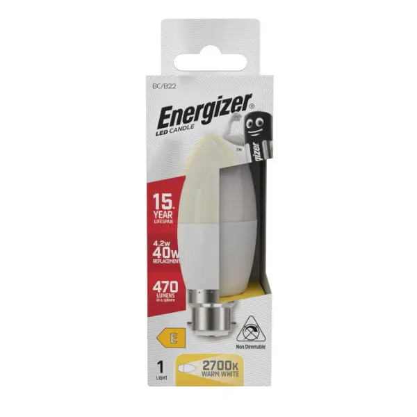 Energizer LED Candle B22 (BC) 470lm 4.2W 2,700K (Warm White)