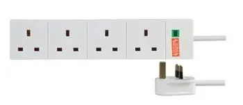 4 Gang Surge Protected Mains Extesion Lead, 5m, White