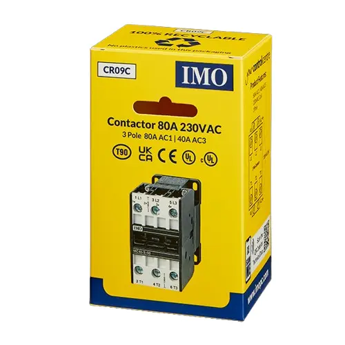 CR09C is a 80A 3 pole, 230VAC contactor.