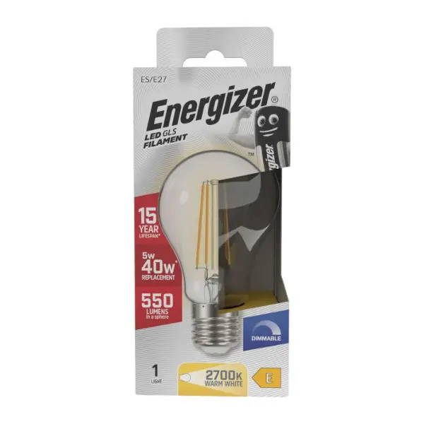 Energizer LED Filament GLS E27 (ES) 550lm 5W 2,700K (Warm White) Dimmable