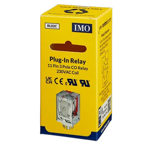 RL02C is an 11pin 3 pole 230V AC relay. It should be used in conjunction with IMO’s BA02c base .